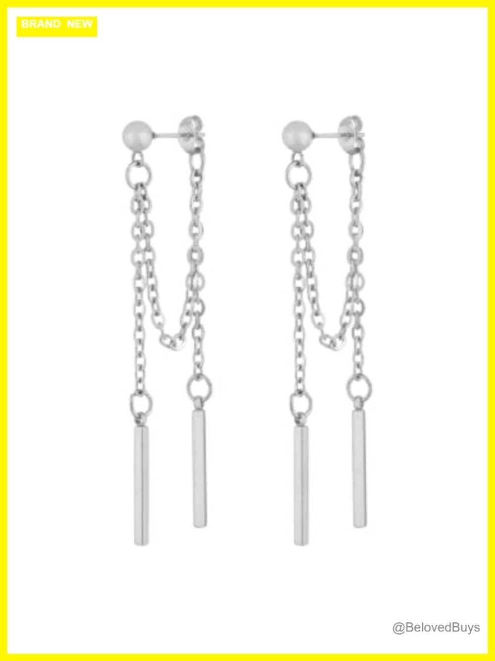 Stainless Steel Silver-tone Bar Dangle Earrings Gothic Emo Punk Grunge